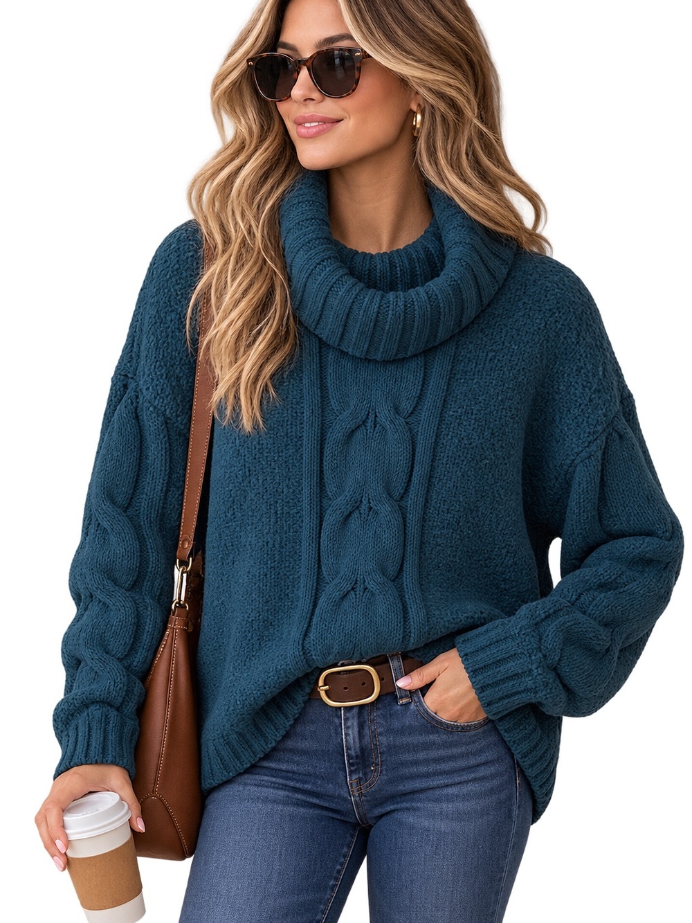 Seven7 Teal Cable Knit Cowl Sweater size medium